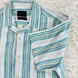Stitch Note European Linen Striped Short Sleeve Button Up Shirt Men's‎ Medium